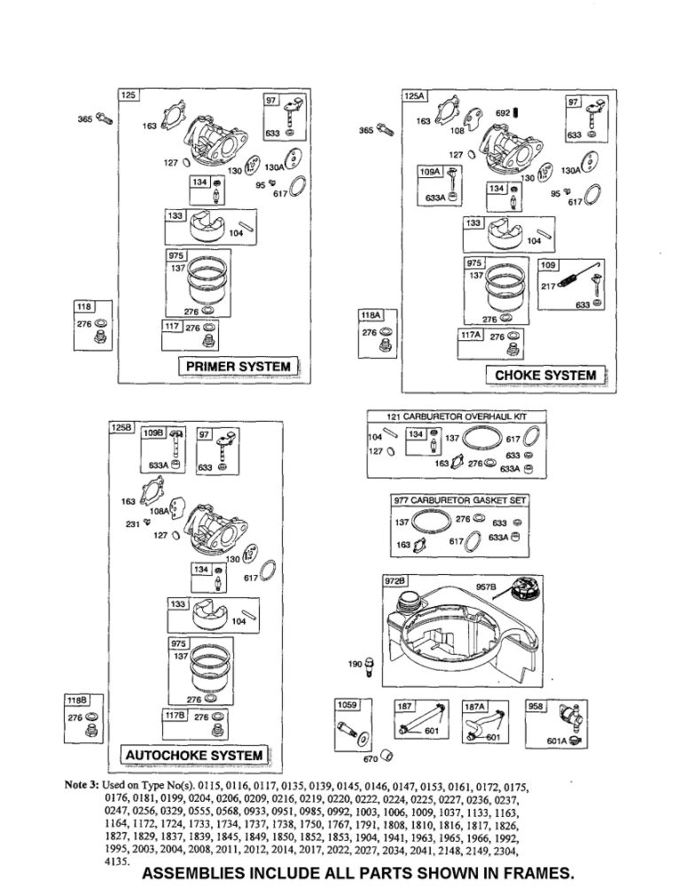 Carburetor/Fuel Tank Diagram and Parts List for 126T00 0004-4830 Briggs and Stratton Engine